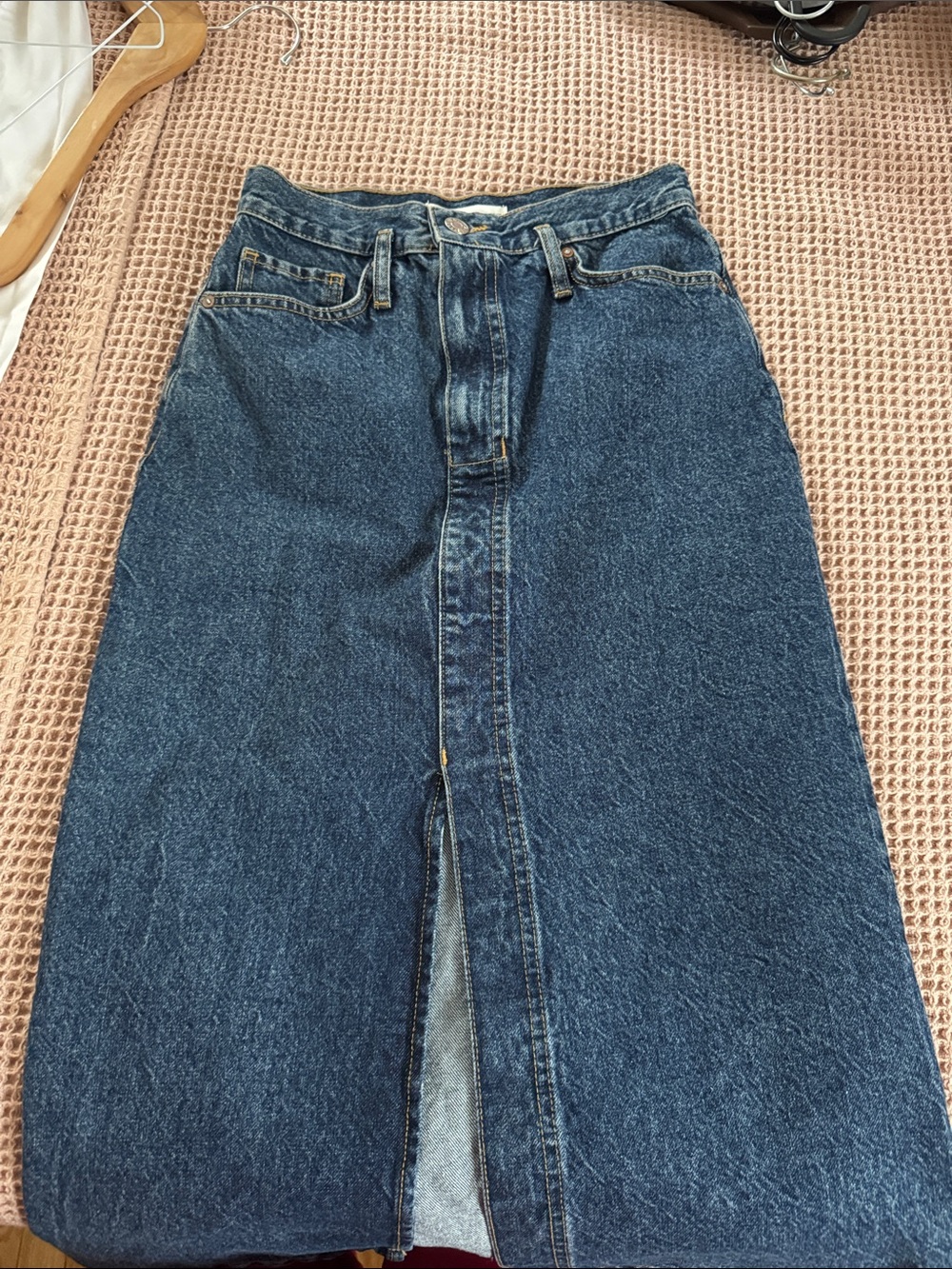 Mango Straight-Leg Denim Skirt in Dark Blue